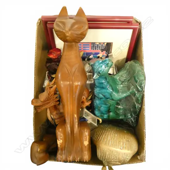 ASST. ITEMS; BRASS EGYPTIAN HEAD, ANIMALS ETC