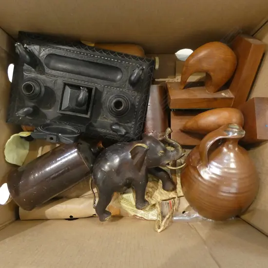 POTTERY BOTTLES, ELEPHANT DESK INK STAND ETC