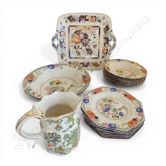 15 PCES MASONS CHINA; 13 PCES PERSIANA, MADARIN PLATE, PALLADIAN JUG H.120mm