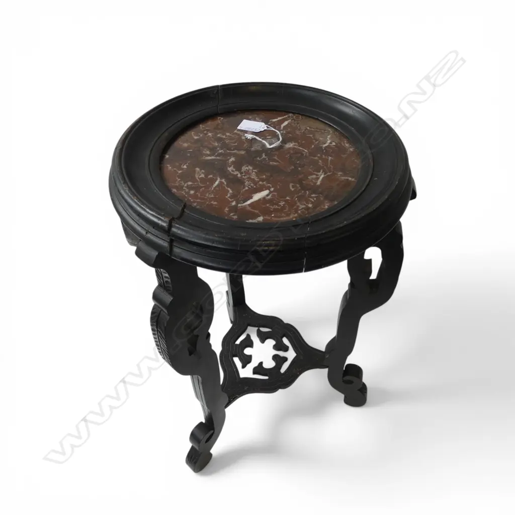 FRENCH NAPOLEONIC? EBONISED CIRCULAR MARBLE TOP PLANT STAND needs attention H.640mm Image 1++