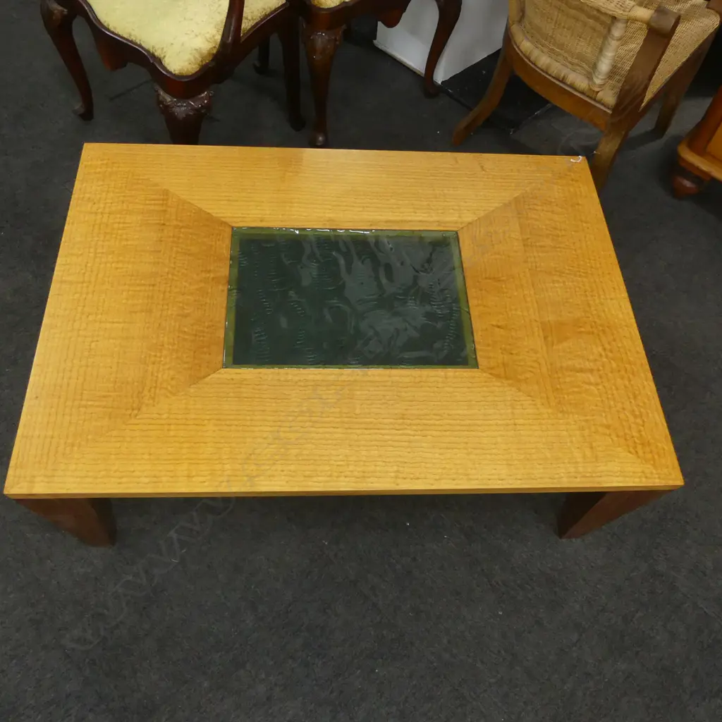 COFFEE TABLE BY TERRY NEALE FURNITURE, TOP FASTIAGATA, LEGS QUARTER SAWN WALNUT 815x1135x410mm Image 1++