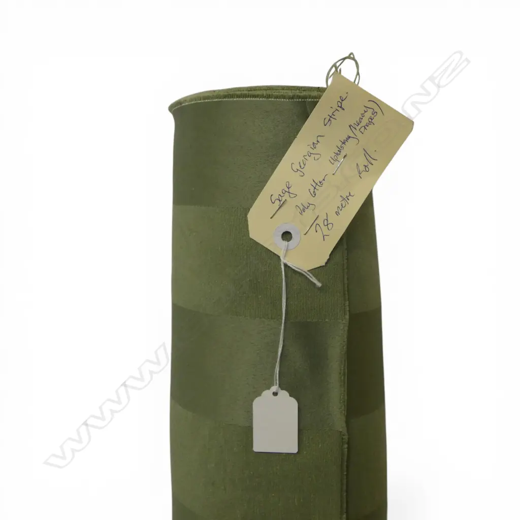 FABRIC BOLT; SAGE GEORGIAN STRIPE, POLY COTTON, 28M ROLL Image 1++