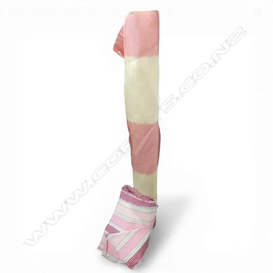 2 PCES PINK FABRIC; TICKING & SATIN ROLL