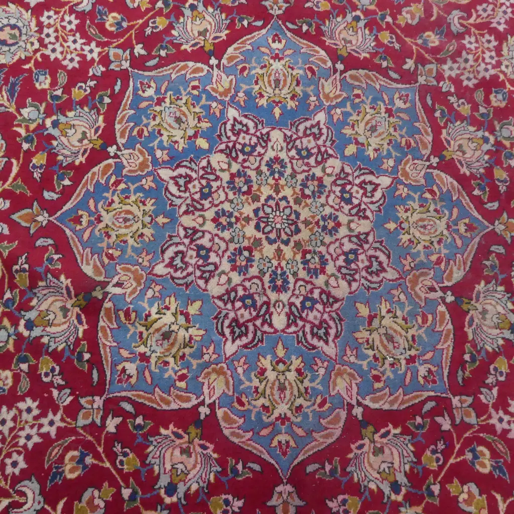 HAND KNOTTED WOOL PILE CARPET, SOME WEAR, SHORTENED ONE END 3920x3070mm Image 1++