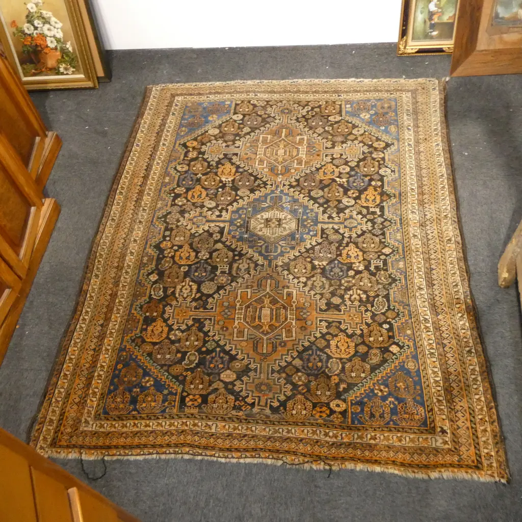 VINTAGE HAND KNOTTED ALL WOOL RUG faults 2000x1640mm Image 1++