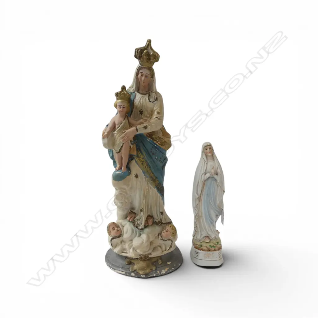 2 RELIGIOUS FIGURINES; CERAMIC H.260mm & PLASTER H.460mm BOTH AF Image 1++