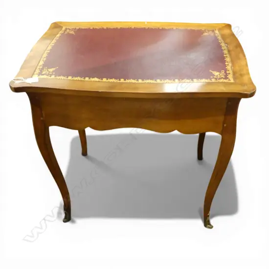 SMALL FRENCH TABLE with inset green leather top, single drawer 480x700x705mm