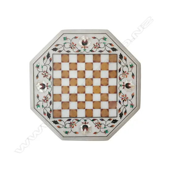 OCTAGONAL MARBLE CHESS BOARD WITH FLORAL INLAY WORK 320 x 320 mm