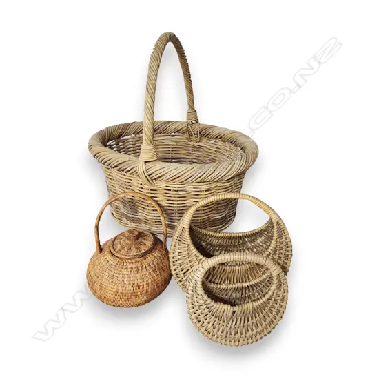 4 BASKETS; LARGEST 600 x 600 mm, 2 BANANA BASKETS AND BUKA BASKET