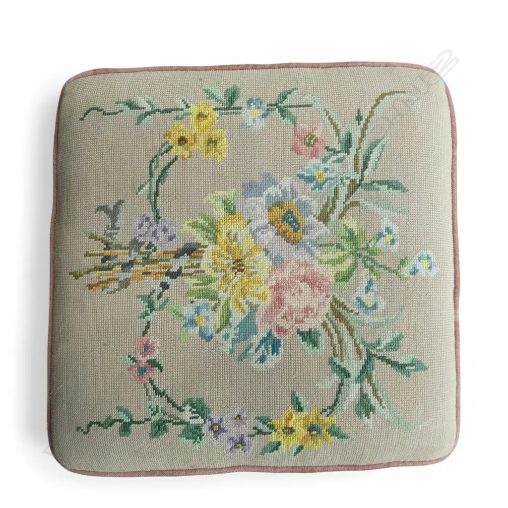 ANTIQUE STYLE STOOL WITH TAPESTRY TOP Image 1++