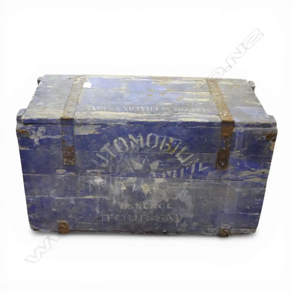 FRENCH VINTAGE BLUE PAINTED CRATE 710x340x400mm Image 1++