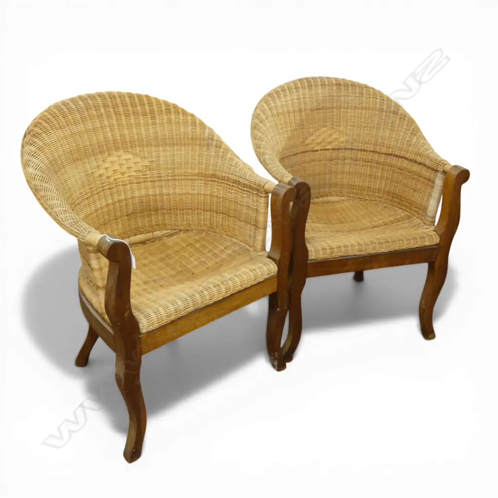 PR PATIO ARMCHAIRS; WOODEN FRAME, WOVEN CANE BODY Image 1++