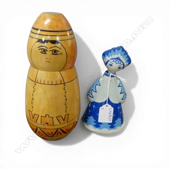 VINTAGE RUSSIAN 3 SET MATRYOSHKA DOLL H.200mm + TIN PLATE WIND UP SNOW MAIDEN H.160mm no key