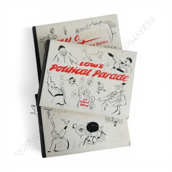 3 VOLS. 1930s DAVID LOW POLITICAL CARTOONS, SIGNED BY AUTHOR
