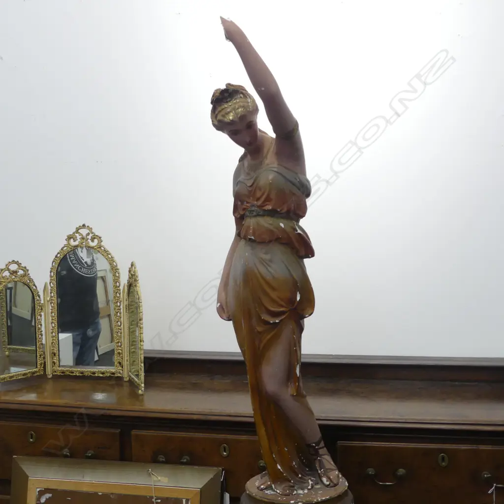 CLASSICAL PLASTER FIGURE (WIRED AS LAMP) H.1100mm FAULTED + PLASTER PLINTH H.700mm Image 1++