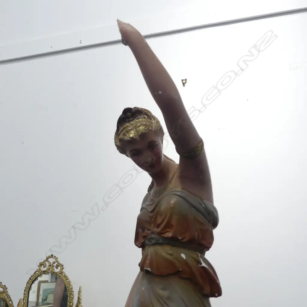 CLASSICAL PLASTER FIGURE (WIRED AS LAMP) H.1100mm FAULTED + PLASTER PLINTH H.700mm Image 1++