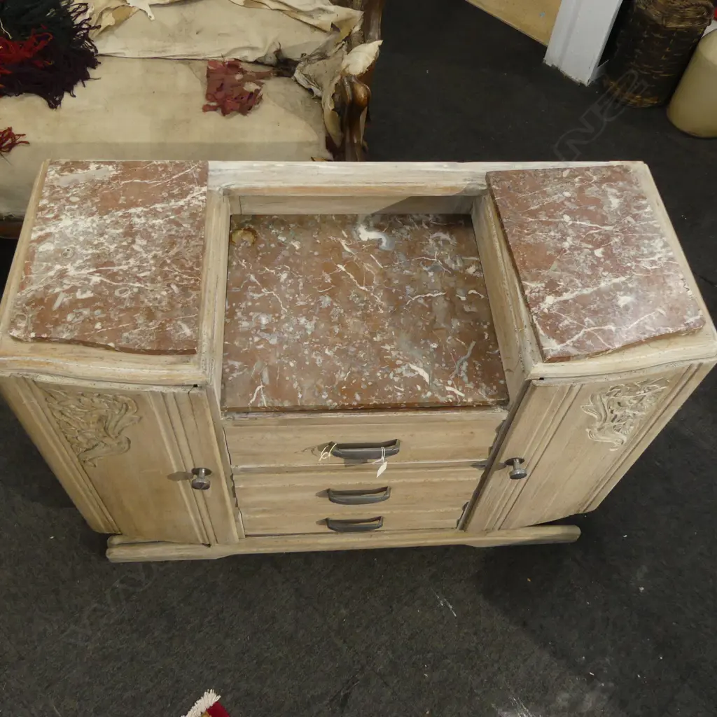 EARLY 20thC FRENCH OAK DRESSER w. marble tops 1085x460x770mm Image 1++