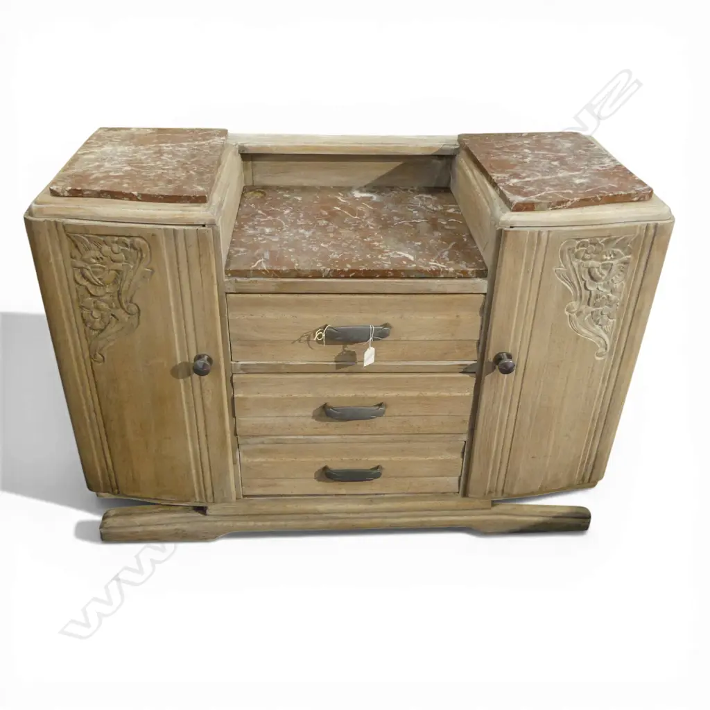 EARLY 20thC FRENCH OAK DRESSER w. marble tops 1085x460x770mm Image 1++