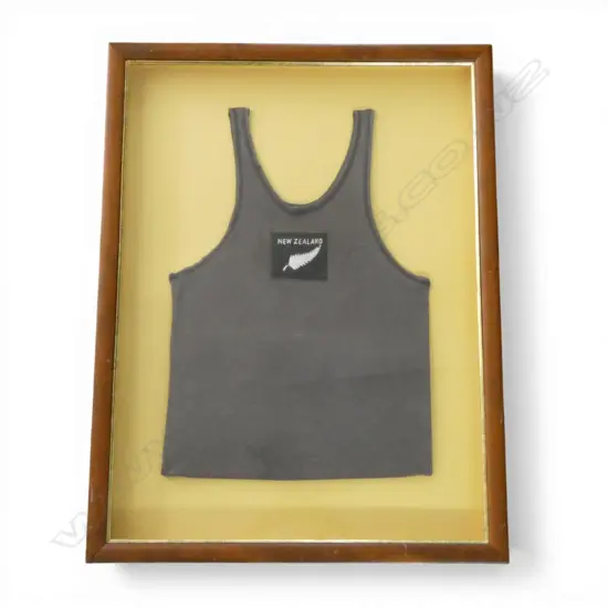 VINTAGE NZ SILVER FERN SINGLET, FRAMED 775x575mm