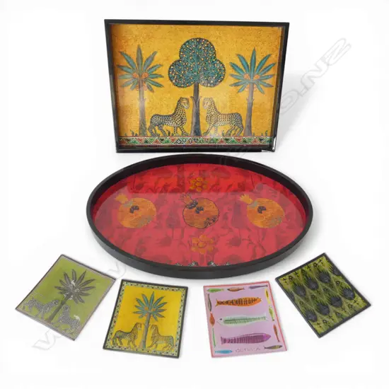 2 TRAYS BY ORTEGA SICILIA W.380mm + 4 GLASS DISHES 