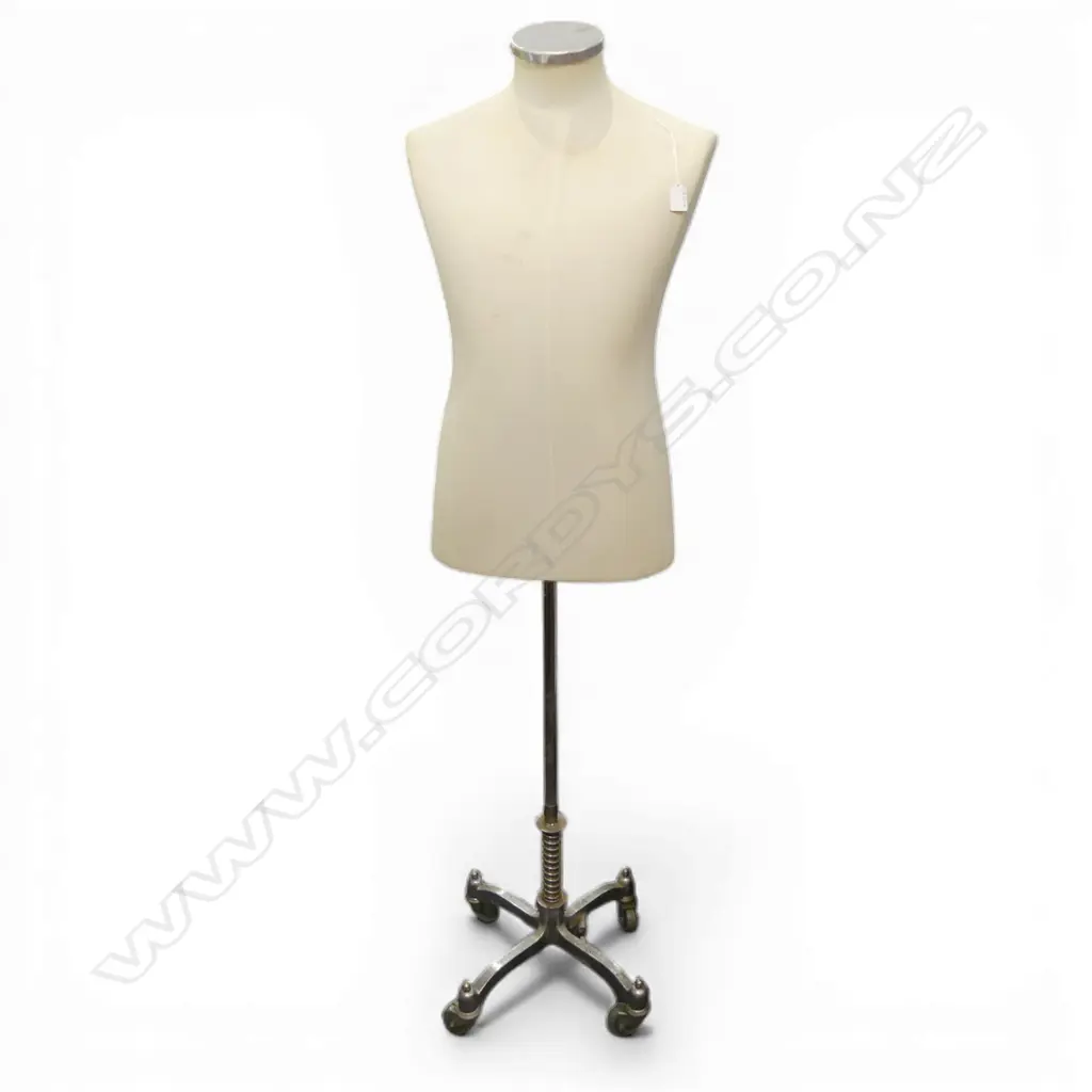 VINTAGE MALE TAILOR'S DUMMY ON 'PERFEX FORM' 4 way metal base w castors Image 1++