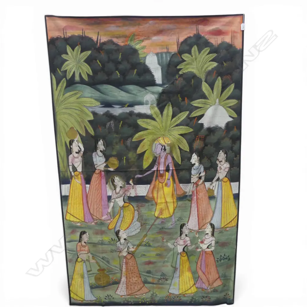 LRG VINTAGE INDIAN PAINTING on CALICO H.1900mm x 1220, ex estate artist Roy Dalgarno Image 1++