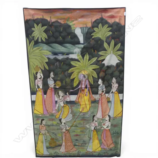 LRG VINTAGE INDIAN PAINTING on CALICO H.1900mm x 1220, ex estate artist Roy Dalgarno