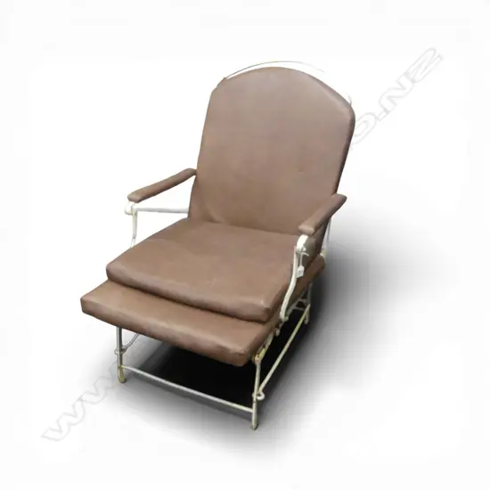 CAMPAIGN CHAIR, METAL FRAME, LEATHER UPHOLSTERY
