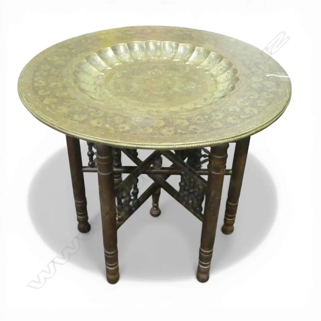 MIDDLE EASTERN / MOORISH BRASS TRAY SIDE TABLE 620mm dia Image 1++