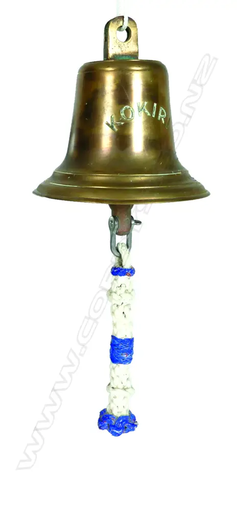Bronze ship's bell with original bell-rope from the Union Line vessel M.V. Kokiri Image 1++