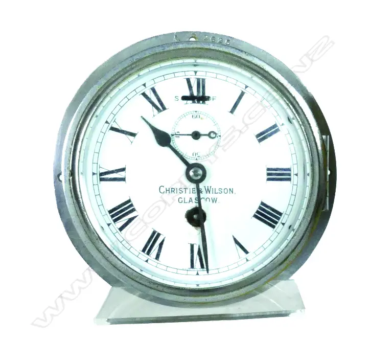 A vintage nautical ship's clock from the wardroom of HMS The Royalist. Christie & Wilson Image 1++