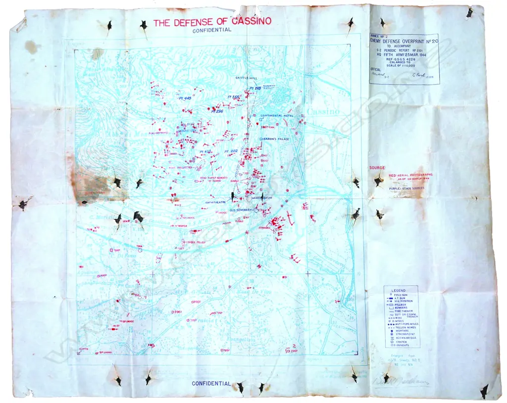 A rare New Zealand historical WWII field map of 'The Defence Of Cassino' Image 1++