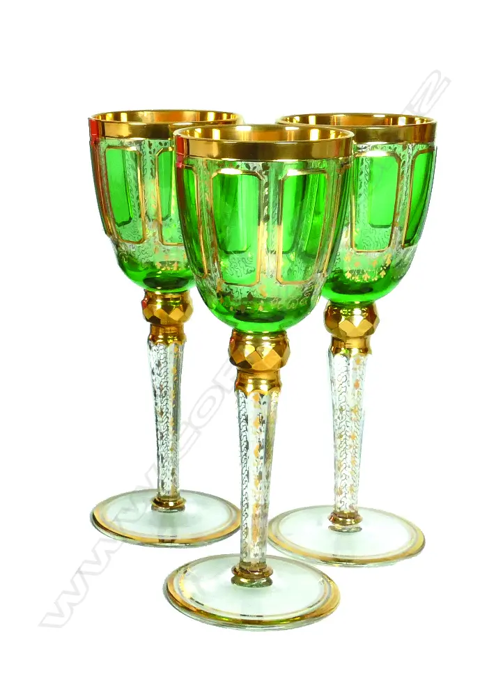 Three long stemmed Bohemian glass goblets Image 1++
