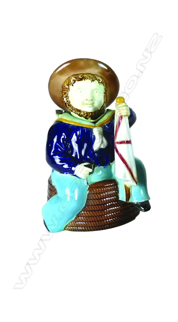 A 19thC Isle of Man figural majolica sailor teapot Image 1++