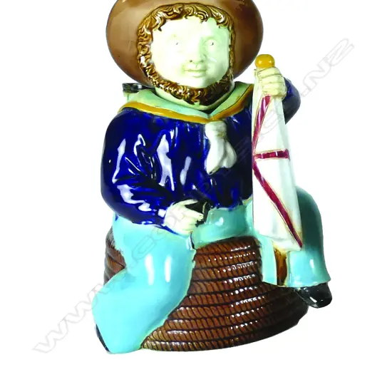 A 19thC Isle of Man figural majolica sailor teapot