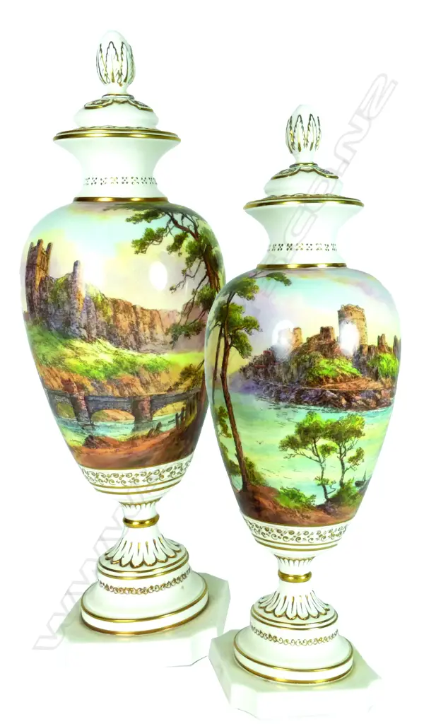 A pair of Royal Worcester baluster shaped urn vases Image 1++