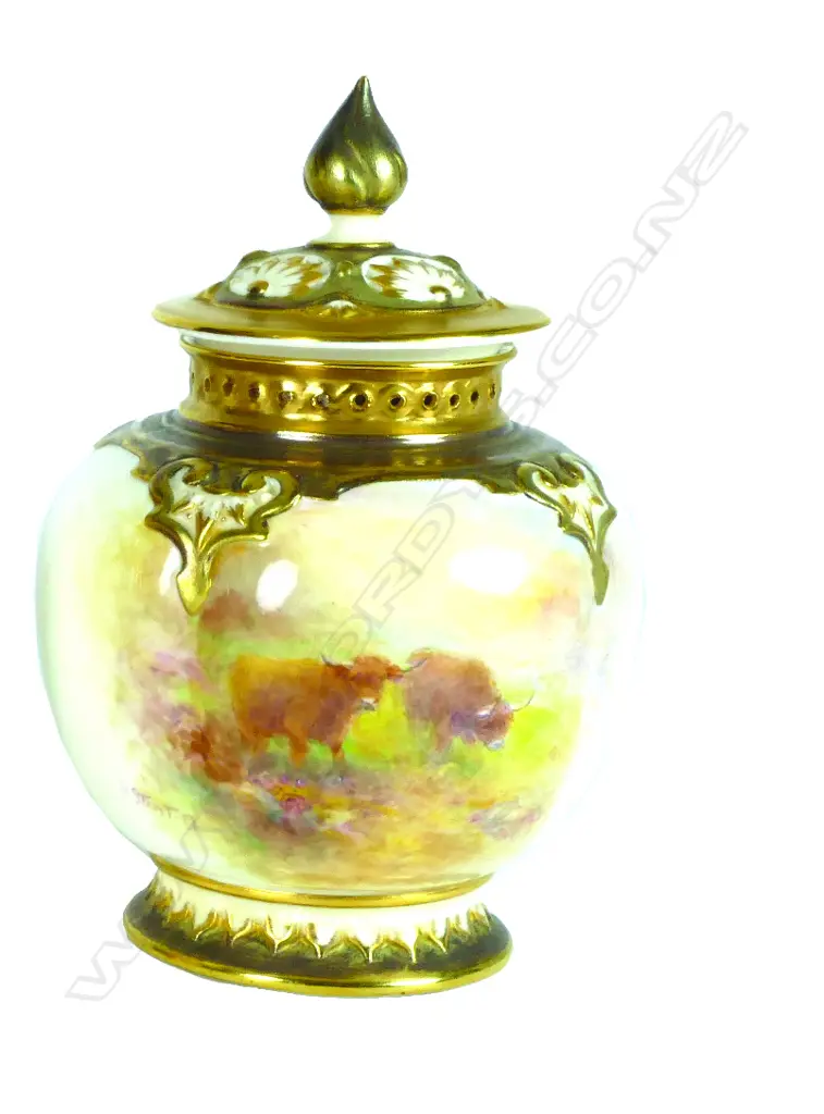 A Royal Worcester Hadley shape potpourri and cover by Harry Stinton Image 1++