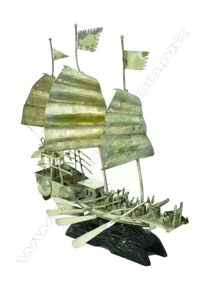 An early 20thC Chinese silver plate warlord's model junk Image 1++