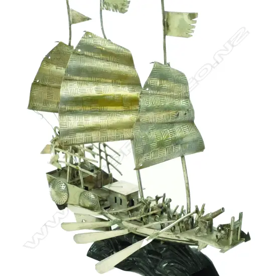 An early 20thC Chinese silver plate warlord's model junk