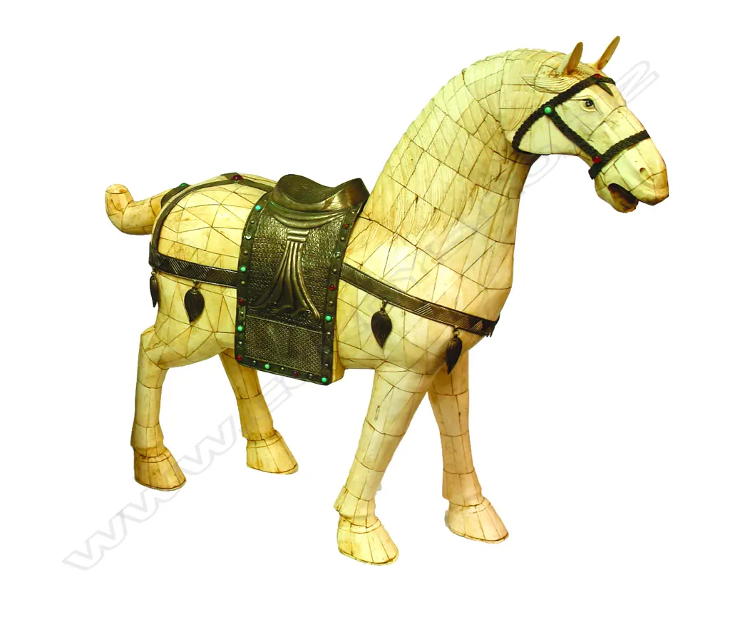 LH WHITE BONE AND BRASS HORSE FIGURE Image 1++