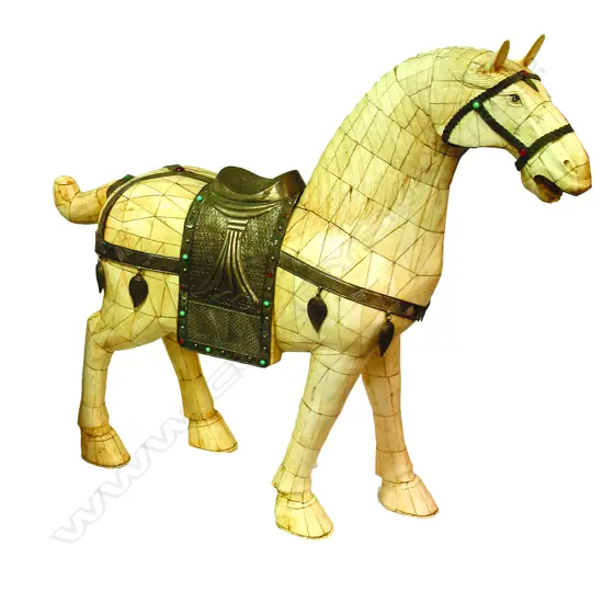 LH WHITE BONE AND BRASS HORSE FIGURE