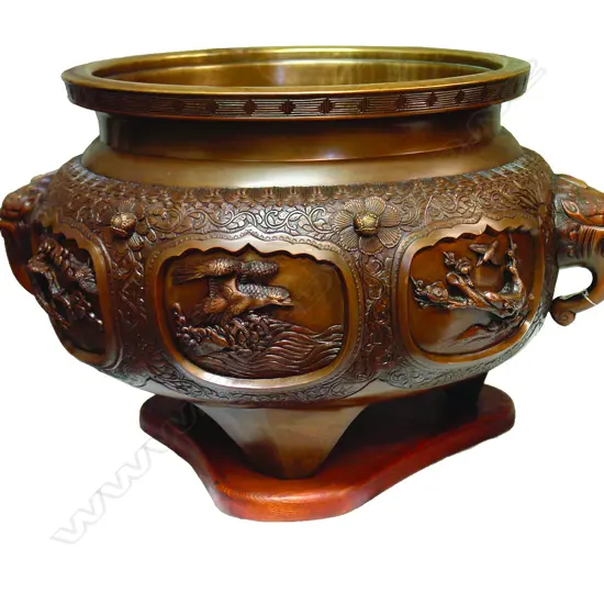 A Meiji period large Japanese bronze fire pot