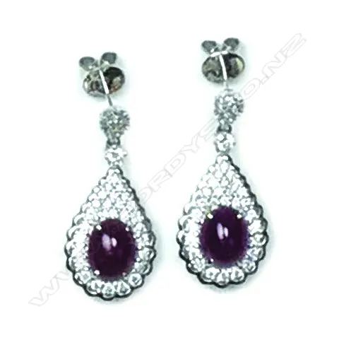 A pair of modern 18ct. white gold diamond and ruby lady's drop earrings Image 1++