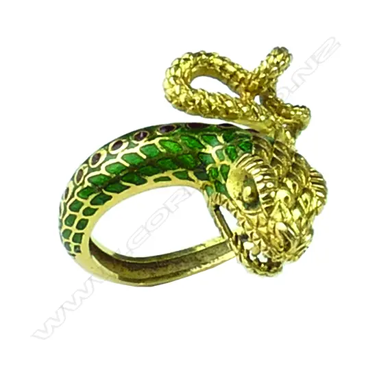 An 18ct. yellow gold snake ring
