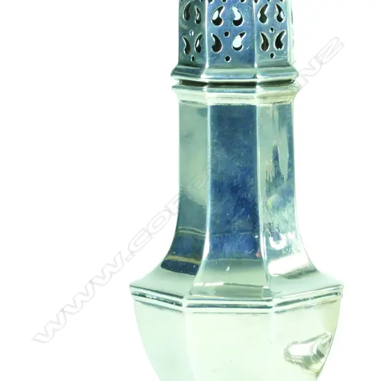 An unmarked silver sugar caster