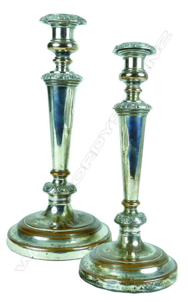 A pair of Old Sheffield Plate column candlesticks Image 1++
