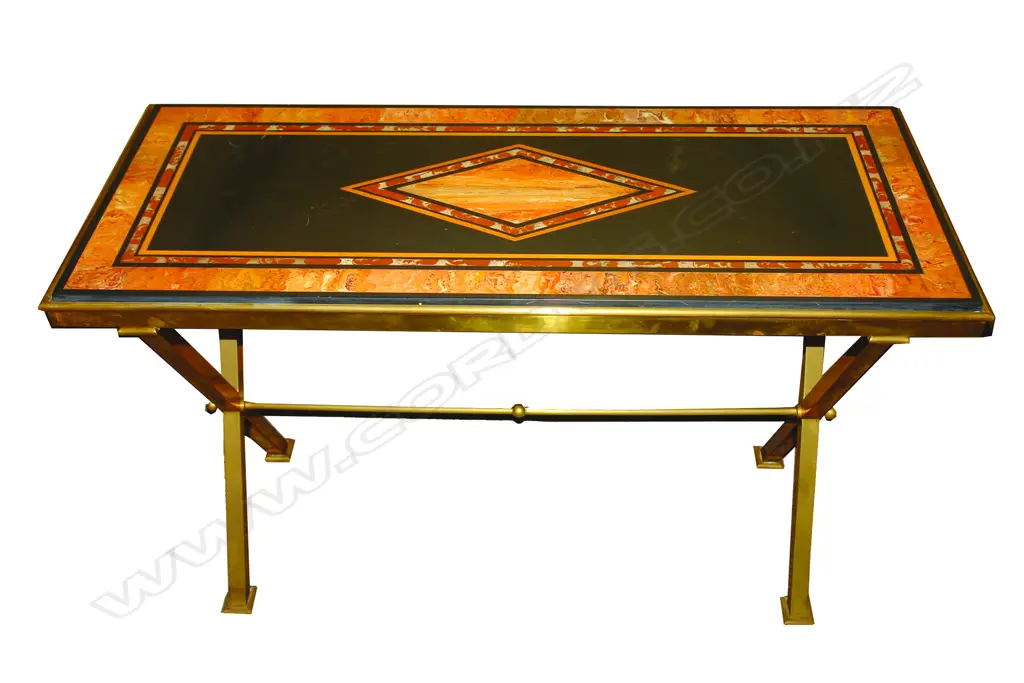 A vintage Italian bronze and simulated pietra dura marble table Image 1++