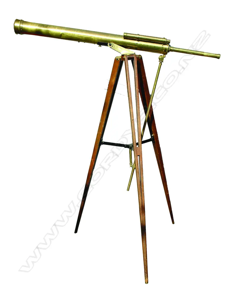 A late 19thC A. Ross of London large brass telescope on original matching wooden tripod stand Image 1++