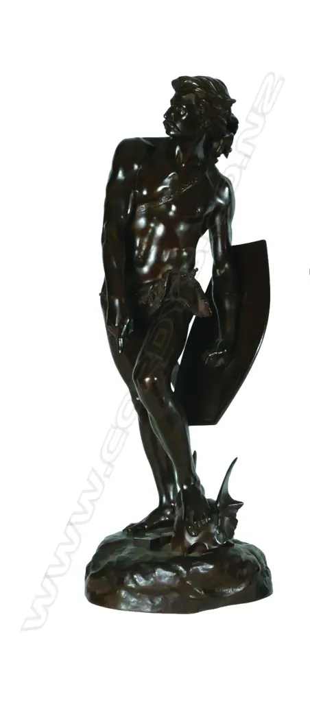 A bronze Leon Alexandre Delhomme (French 1841-1895) figure standing warrior Image 1++
