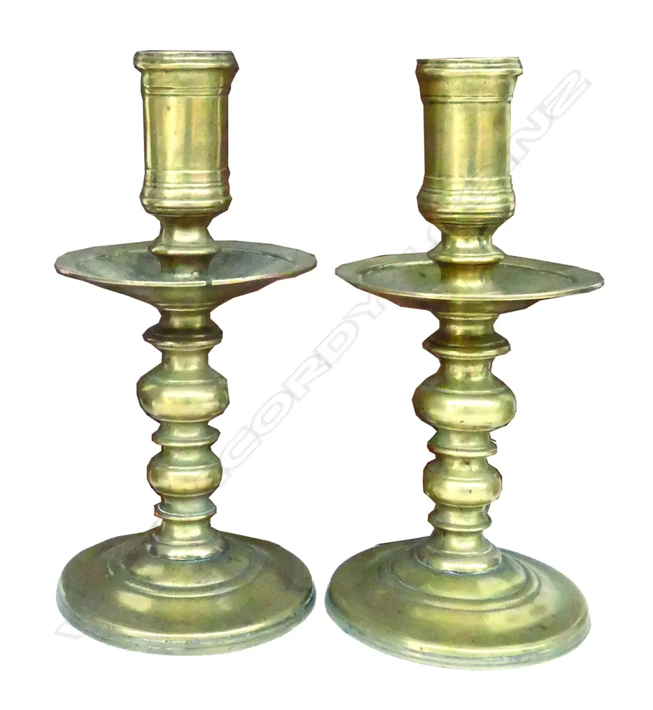 A pair of 18th/19thC Dutch brass candlesticks Image 1++